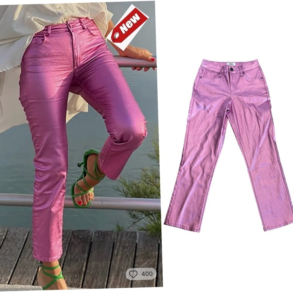 Royalty For Me RFM pink metallic foil stretchy slim fit jeans pants Sz NWT